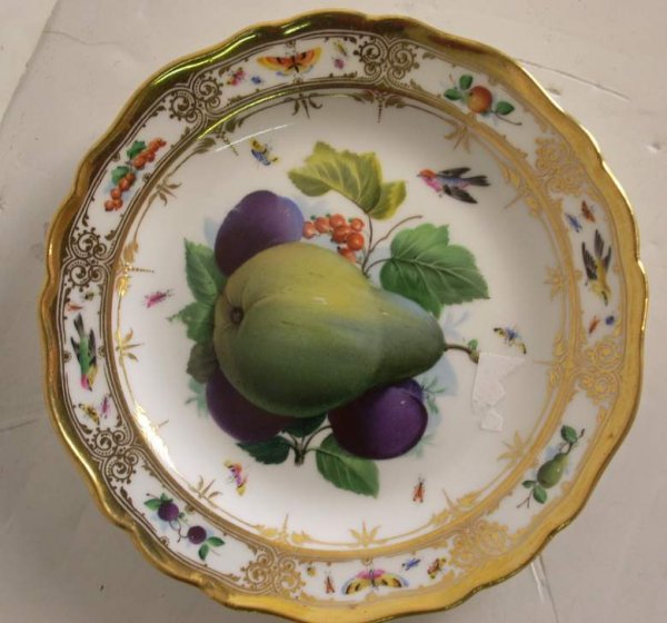 Set of 3 Meissen plates hand painted with fruit, - 3