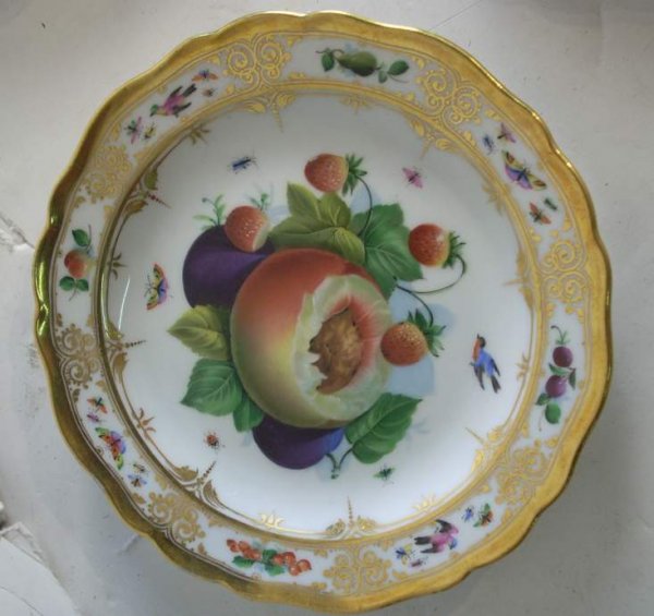 Set of 3 Meissen plates hand painted with fruit, - 4