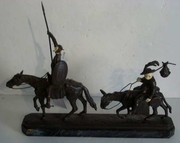 Don Quixote and Sancho Panza metal and bone(?) s