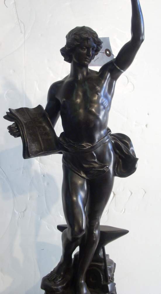 "Industry", white metal figural clock mounted on - 2
