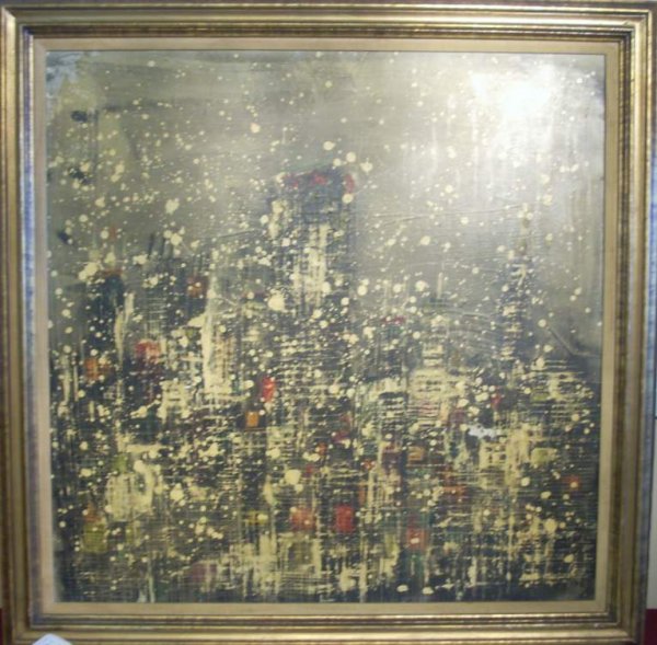 Modern cityscape, oil on canvas, 36"x36", illegi