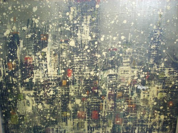 Modern cityscape, oil on canvas, 36"x36", illegi - 2