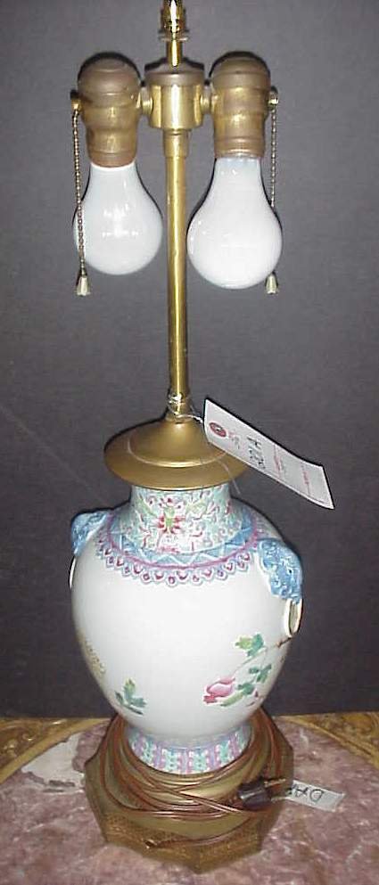 Early enameled Japanese table lamp with floral a