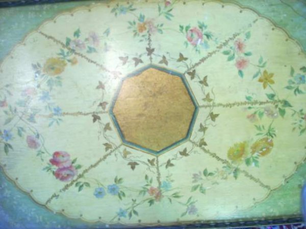 Paint decorated cocktail table with metal gallery - 2