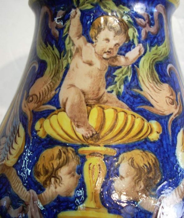Majolica urn with lions heads and fruit garlands - 3