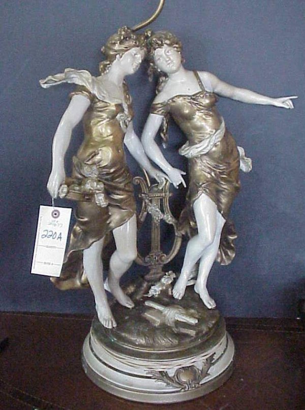 Signed August Moreau 2 figure French maiden tabl
