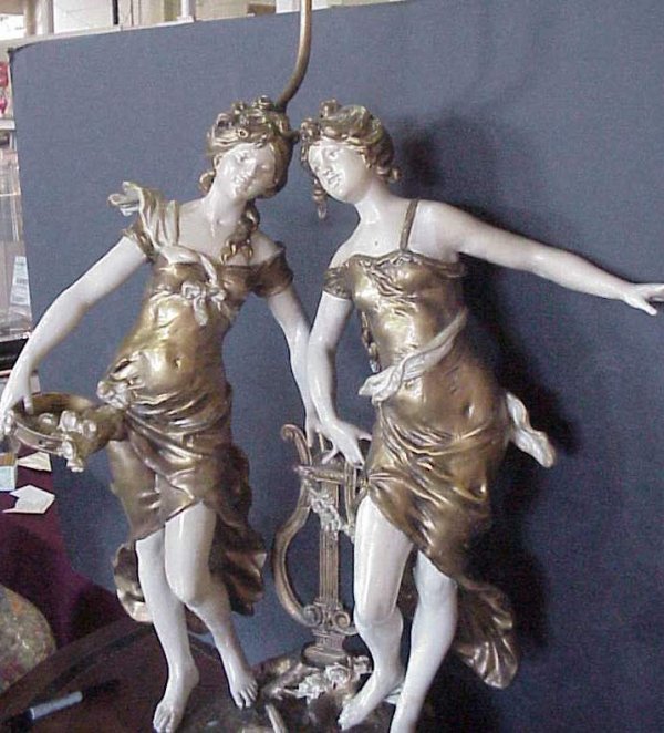 Signed August Moreau 2 figure French maiden tabl - 2