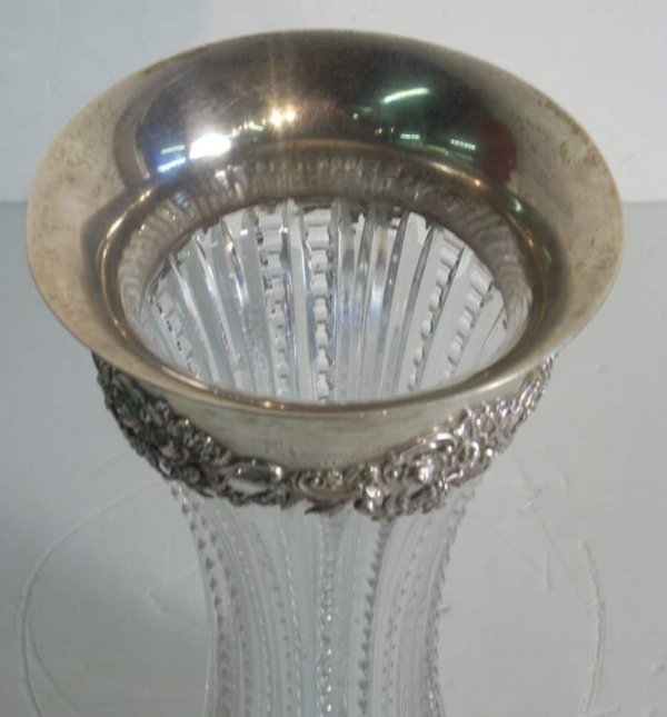 Sterling silver and cut crystal vase, rim marked - 2