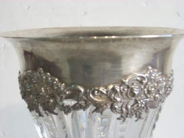 Sterling silver and cut crystal vase, rim marked - 3