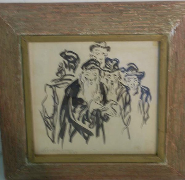Judaica watercolor of Rabbis, signed Beckmann (