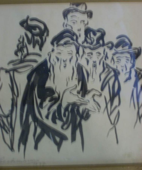 Judaica watercolor of Rabbis, signed Beckmann ( - 2