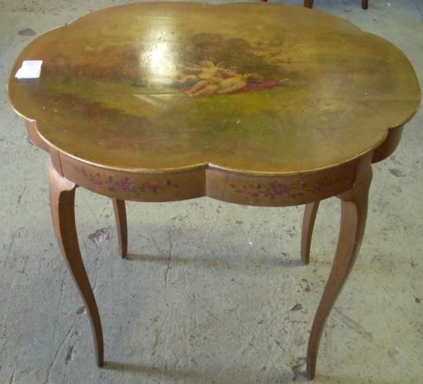 Vernis Martin table with cherubs in a landscape 