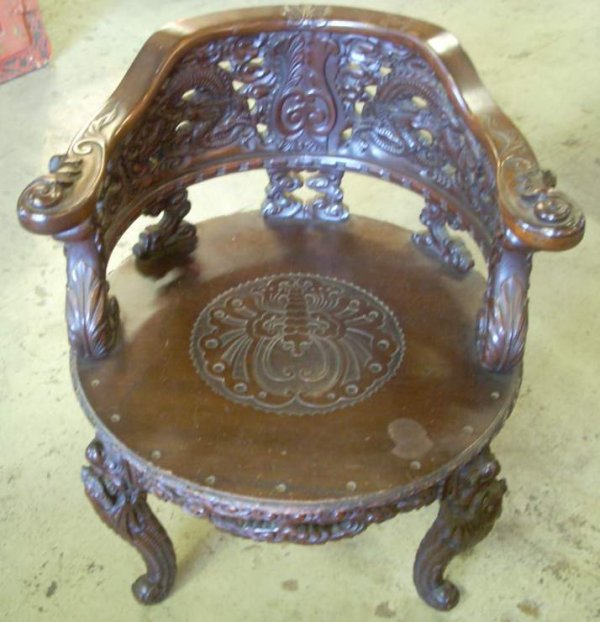 Antique carved barrel back chair, 27 1/2"h, 24 1