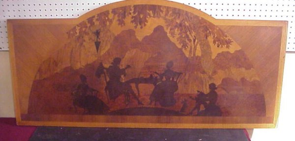 Marquetry panel, genre scene in silhouette, 24" x