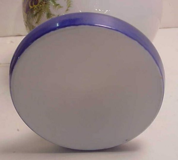 Victorian large milk glass jar handpainted with la - 3