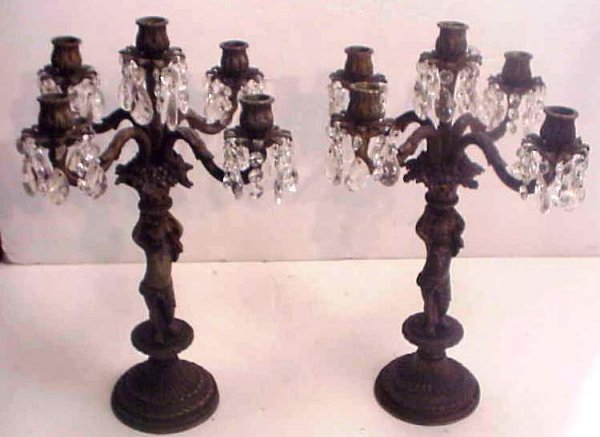 Pair of French style figural bronze 5 light table