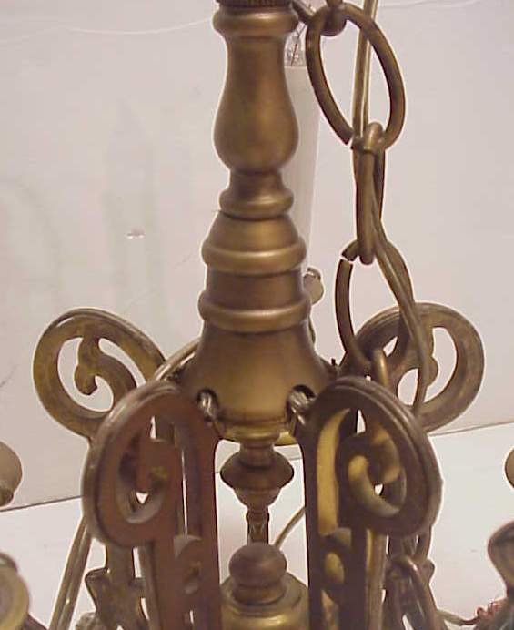 Pair of bronze and malachite mosaic 5 light chande - 3