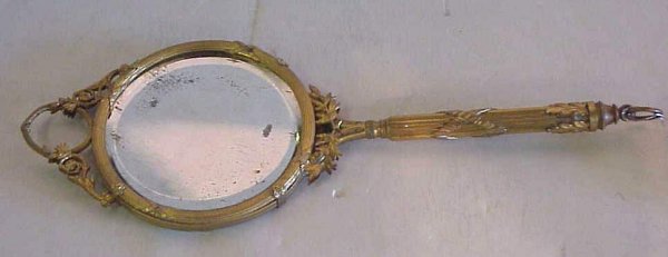 Gilt bronze hand mirror with inset enamel plaque o - 4