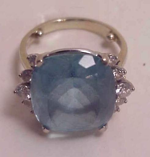 14k white gold, aquamarine and diamond ring, mark