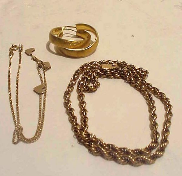 14k Gold Rope Chain 18", Pair Of Brushed 14k Gold