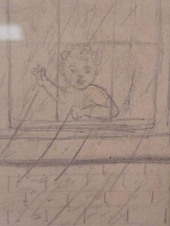 William M. Harnett (1851-1892 USA) Child at a wi: William M. Harnett (1851-1892 USA) Child at a window, pencil on paper, 2 5/8" x 2", unsigned, matted and framed 9 3/4" x 9 1/4", provenance: Estate of David Frankenstei, LaJolla Museum of Art exhibiti