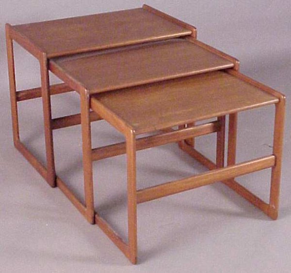 Danish Modern Teak nesting tables, retain metal