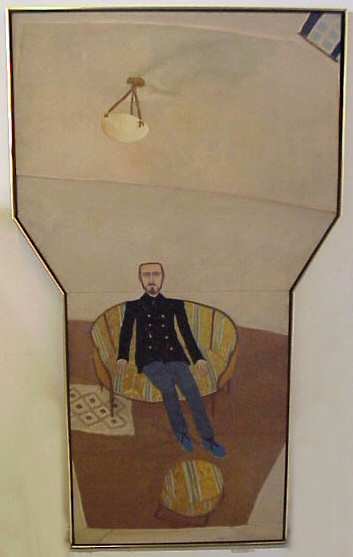 Anthony Green (1939-Great Britain) O/M ,titled ": Anthony Green (1939-Great Britain) O/M ,titled "The Holiday", dated,1966.Nordness Gallery label verso. Measures;72"h x 42"w , framed; 73 1/2"h x 43 1/4"w.