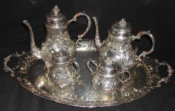 Sterling 5 piece tea/coffee set, tray is sterling, 