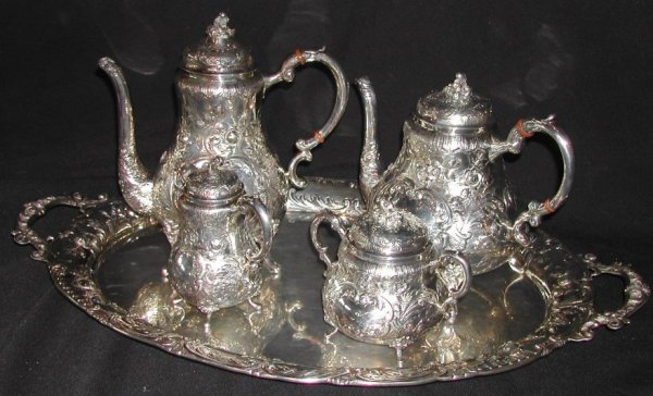 Sterling 5 piece tea/coffee set, tray is sterling,  - 2
