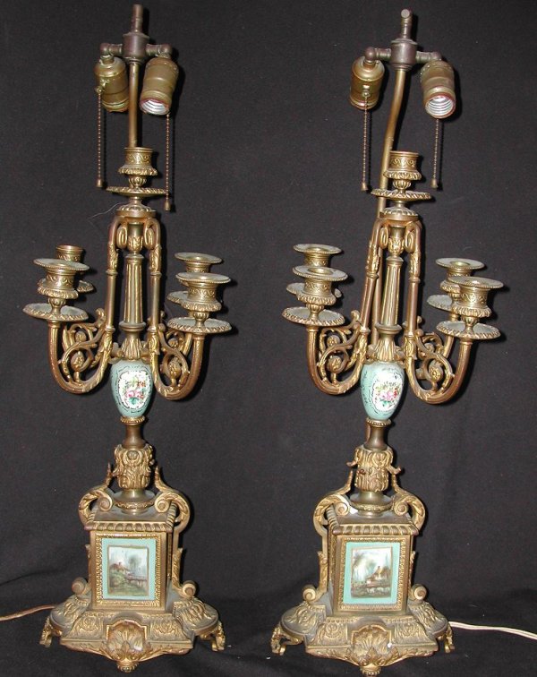 Pair 19th Century French bronze Sevres candelabra 