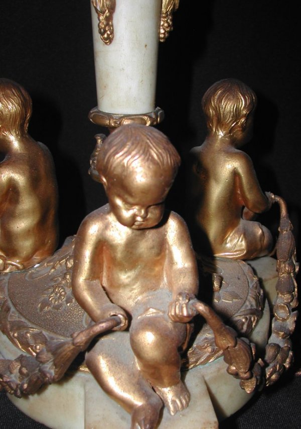 Pair 19thCentury French bronze cherub candelabra, - 2