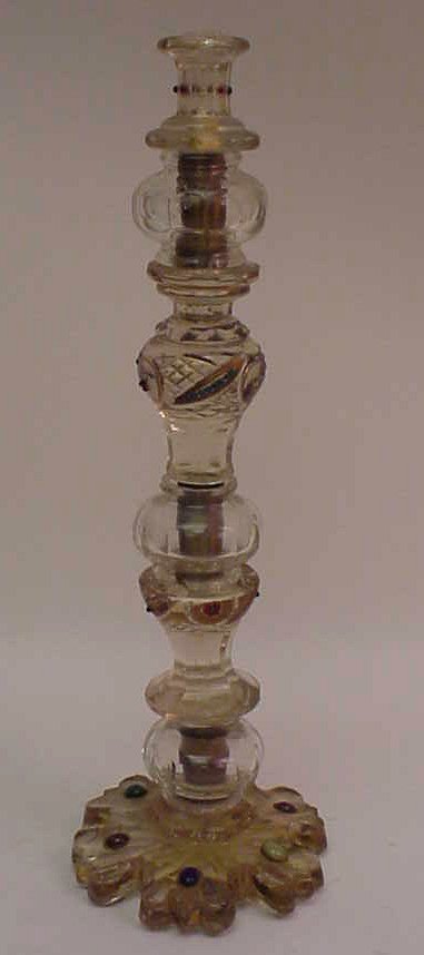 Bohemian glass jeweled lamp base 20"h x 7"w, early
