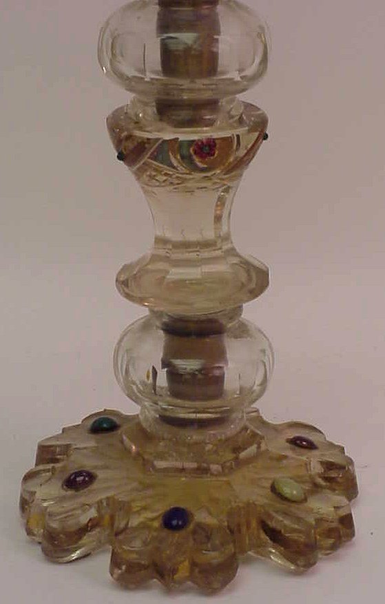 Bohemian glass jeweled lamp base 20"h x 7"w, early - 2