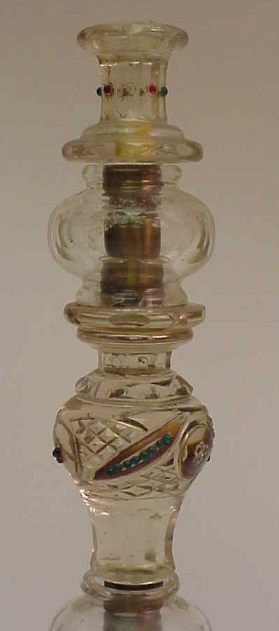 Bohemian glass jeweled lamp base 20"h x 7"w, early - 3
