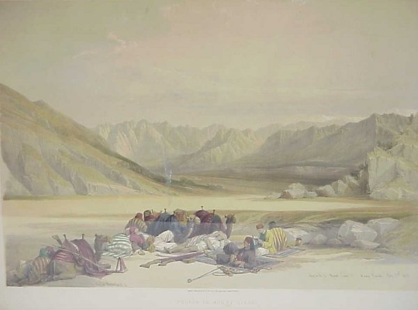 1845 "Approach to Mount Sinai" colored engraving,