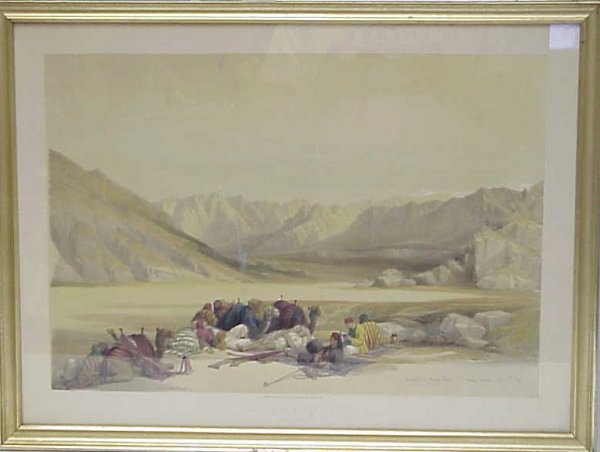 1845 "Approach to Mount Sinai" colored engraving, - 2