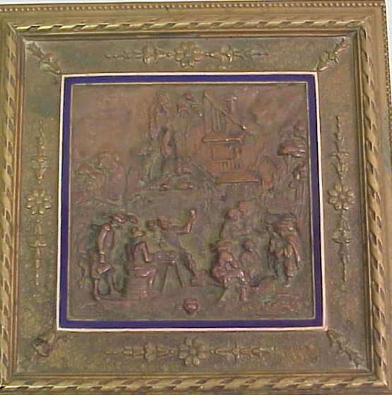 Bronze scenic relief footed jewel box with blue an - 2