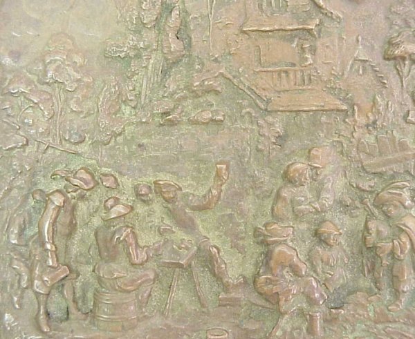 Bronze scenic relief footed jewel box with blue an - 3