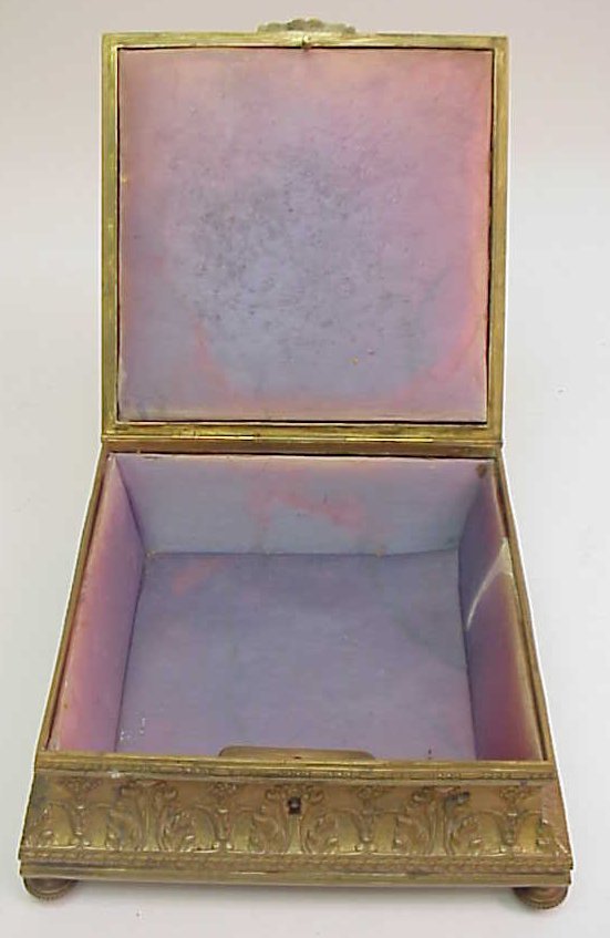 Bronze scenic relief footed jewel box with blue an - 5
