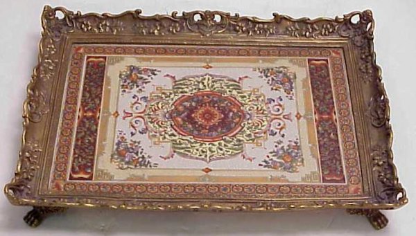 French style bronze and porcelain footed tray