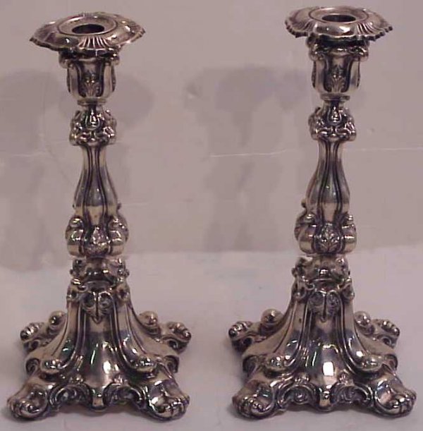 Pair 19th C French sterling silver candlesticks, 1