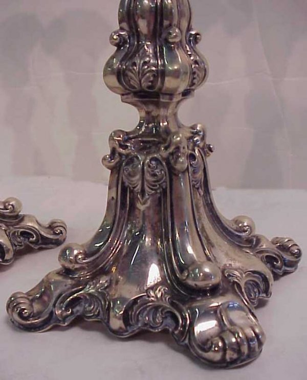 Pair 19th C French sterling silver candlesticks, 1 - 2
