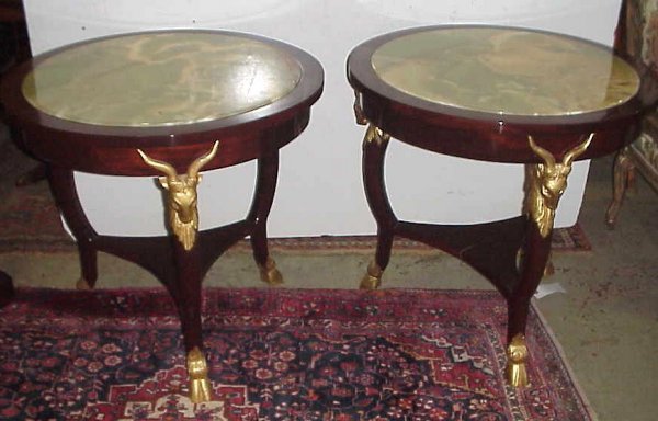 Pair of onyx top Empire style lamp tables, Gilded 