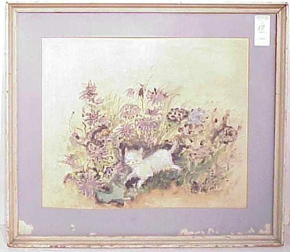 Bette Kathe (1896-?, London) Kitten in a garden, w