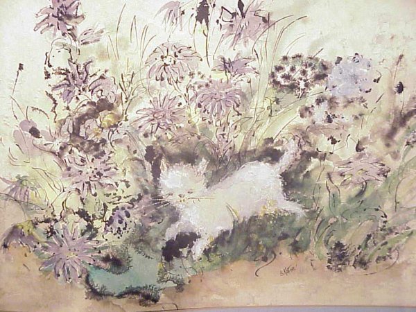 Bette Kathe (1896-?, London) Kitten in a garden, w - 2