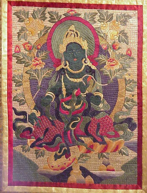 Fine embroidered silk Thangka of Green Tara, Godd