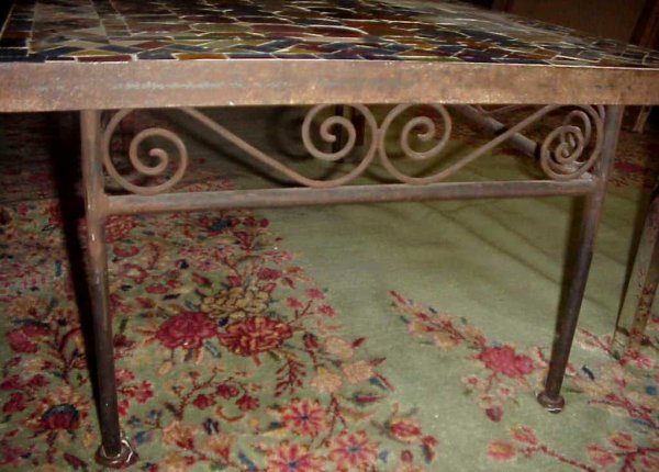 Mosaic top iron base coffee table, 50's, 16"h x 4 - 3