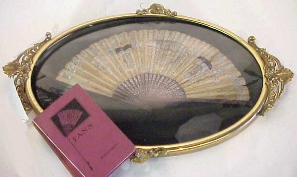 Antique hand painted fan, framed, possibly used by