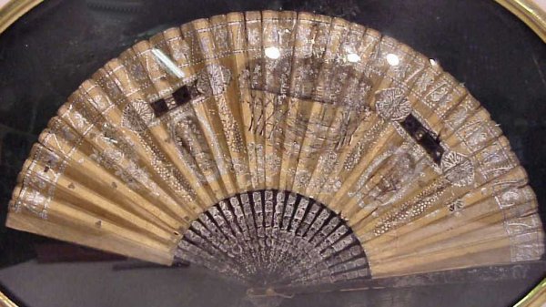 Antique hand painted fan, framed, possibly used by - 2