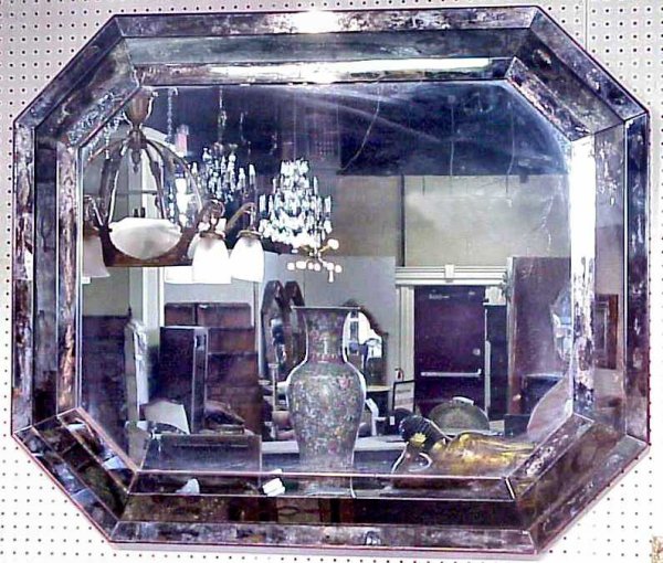 Venetian smoke glass octagonal mirror mid 20thc, 4